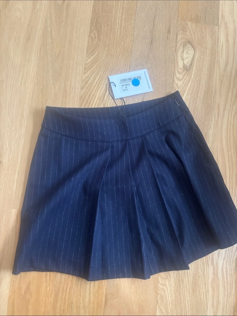Girls Navy Pinstripe Pleated School Skirt